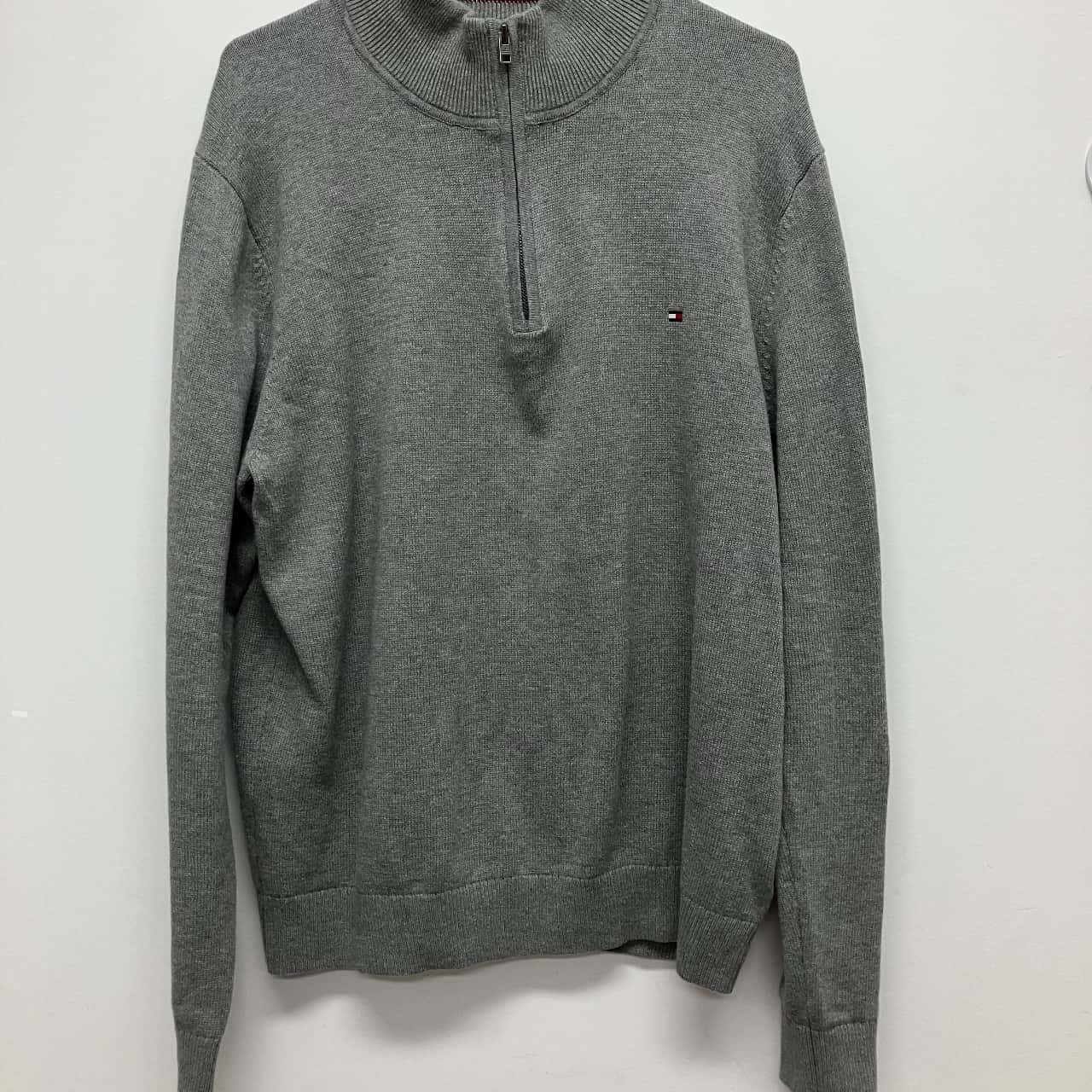 Tommy Hilfiger Grey Herringbone Knit Jumper L