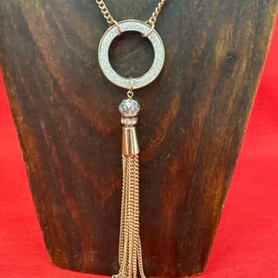 Lovisa Women's Gold Tone Tassel - Circular Pendant with Diamante Embellishments Necklace 