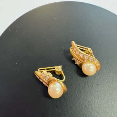 Vtg. 24ct Gold Plated Clip on Earrings Art Deco Style 
