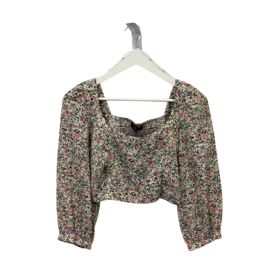 Lulus Super Femme Floral Puff Sleeve Crop Top Size S NWT