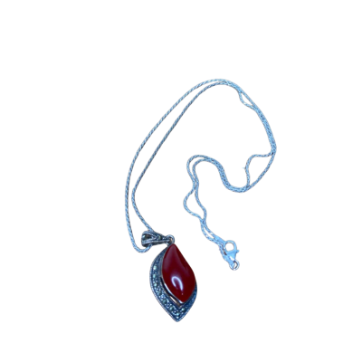 Red Petal Shape Pendant Necklace 925