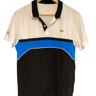 Lacoste Mens polo shirt legit retro Size M Black  / Blue / White 