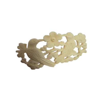 Vintage Carved Bone Birds and Flower Brooch