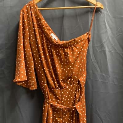 Table Eight Womens Size 16 Off One Shoulder Polka Dotted Jumpsuit