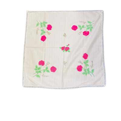 Vintage Square Tablecloth 82 x 82 cm   Dusky Pink with Flowers    LM SR