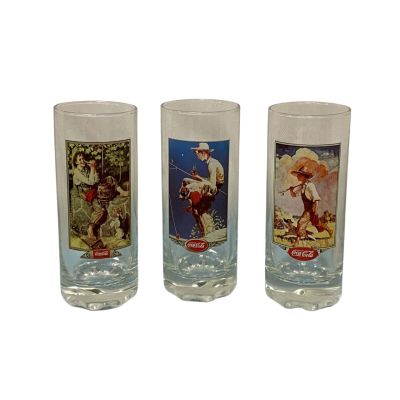 Vintage Coca Cola Memorabilia High Ball Glasses x 3