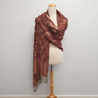 Classy Copper Autumn Tones /Paisly Patterned/ Wide /Lightweight with Tassel Fringe Ends/ Scarf /Shawl /Wrap 