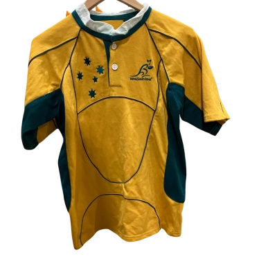 JG Sport Wallabies Mens  Size 14 Short Sleeve Shirt Green / Yellow 