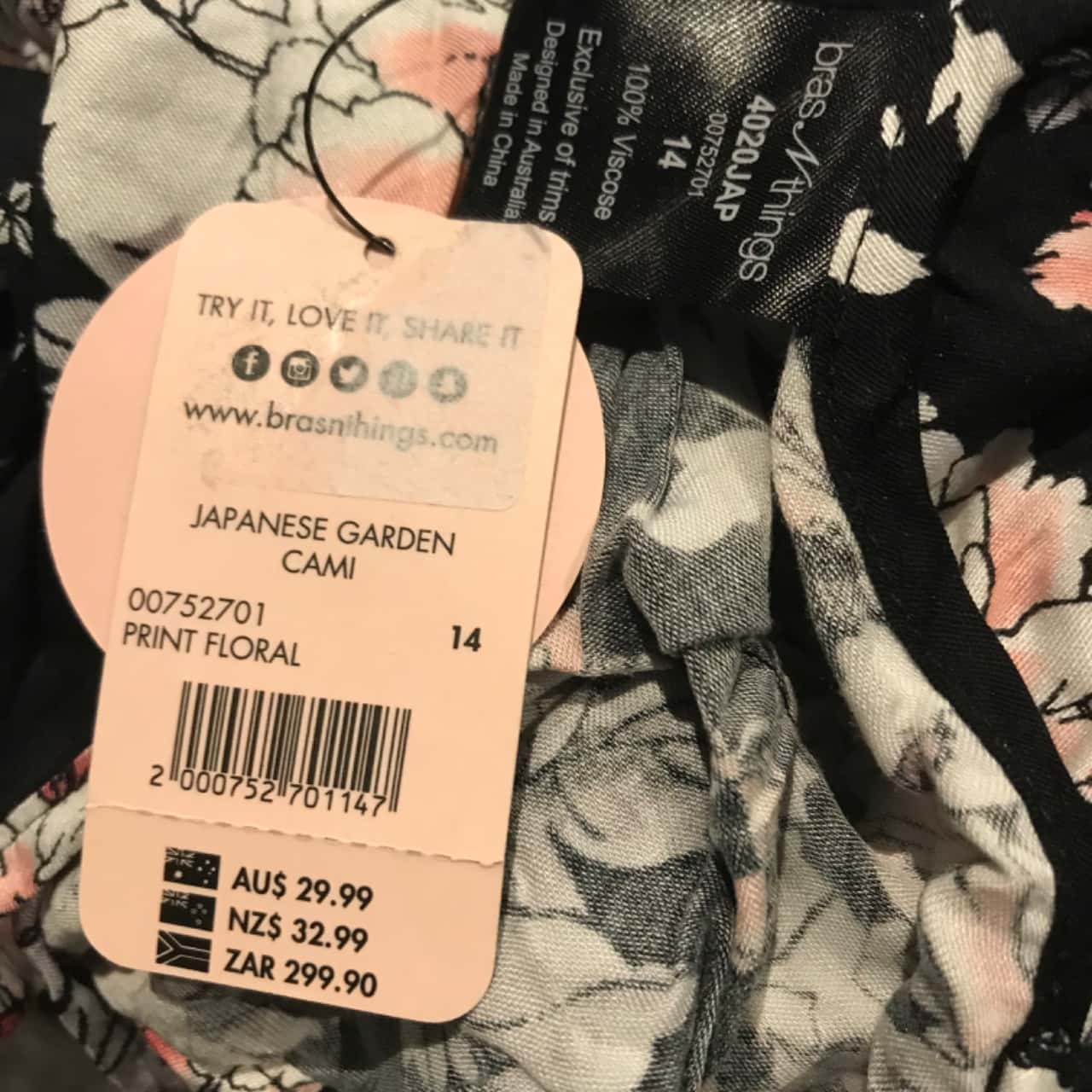 BNWT Bras N Things Womens SizeTop 14 Shorts 12 Black / Floral 