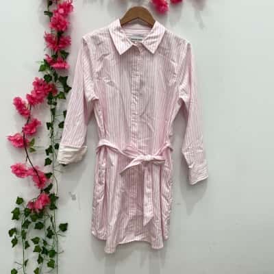 Country Road Womens  Long Sleeve Shirt Dress Size 12 Pink  / White 