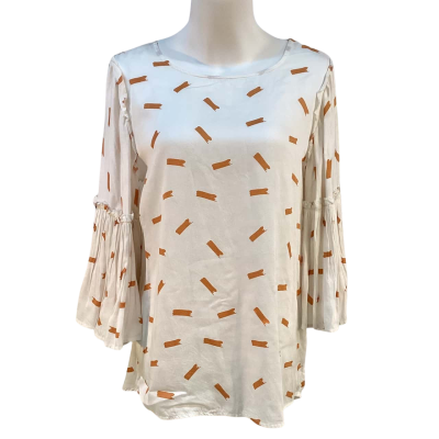 Ellis & Dewey Womens Size S 3/4 Sleeve Top Orange / White 