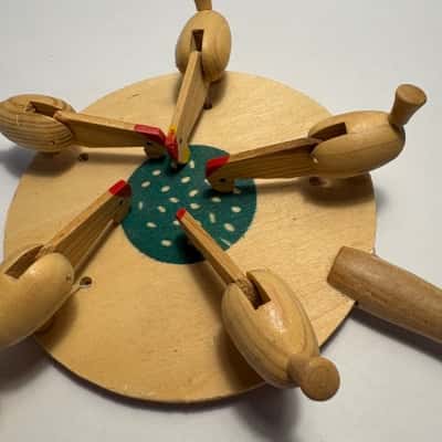 Handmade Hand Painted Eastern Block Wooden Pecking Chicken Toy