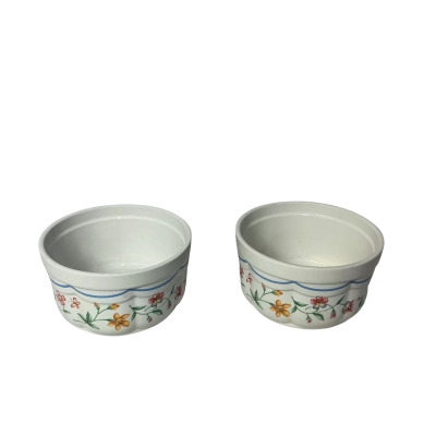 White / Floral Pattern 2 x Small Round Ceramic Ramekins