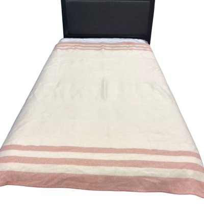 Vintage Cream/Pink Wool Blend Blanket 150x176cm (small stain - see pics)