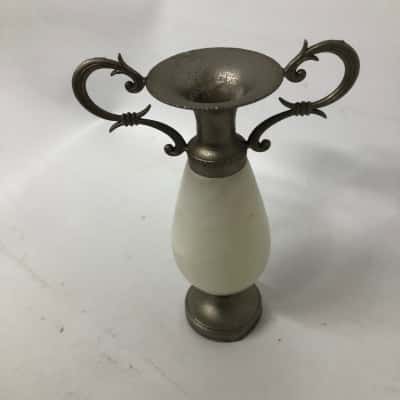 Decorative Vase White Onyx & Metal