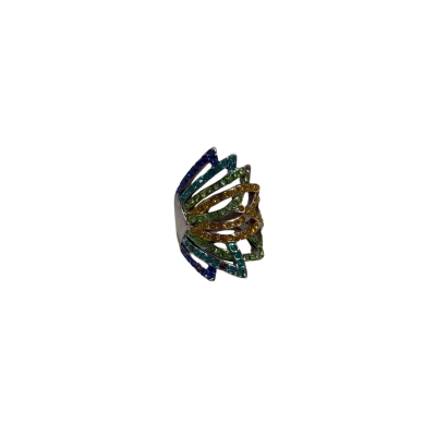 Silver Tone Multi-Coloured Diamante Flower Statement Ring (Size 5.5)