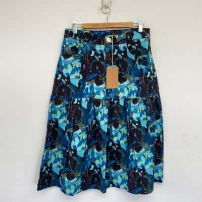 Gorman x Rebekah Callaghan Blue Print Silver Lining Skirt  Size 12 