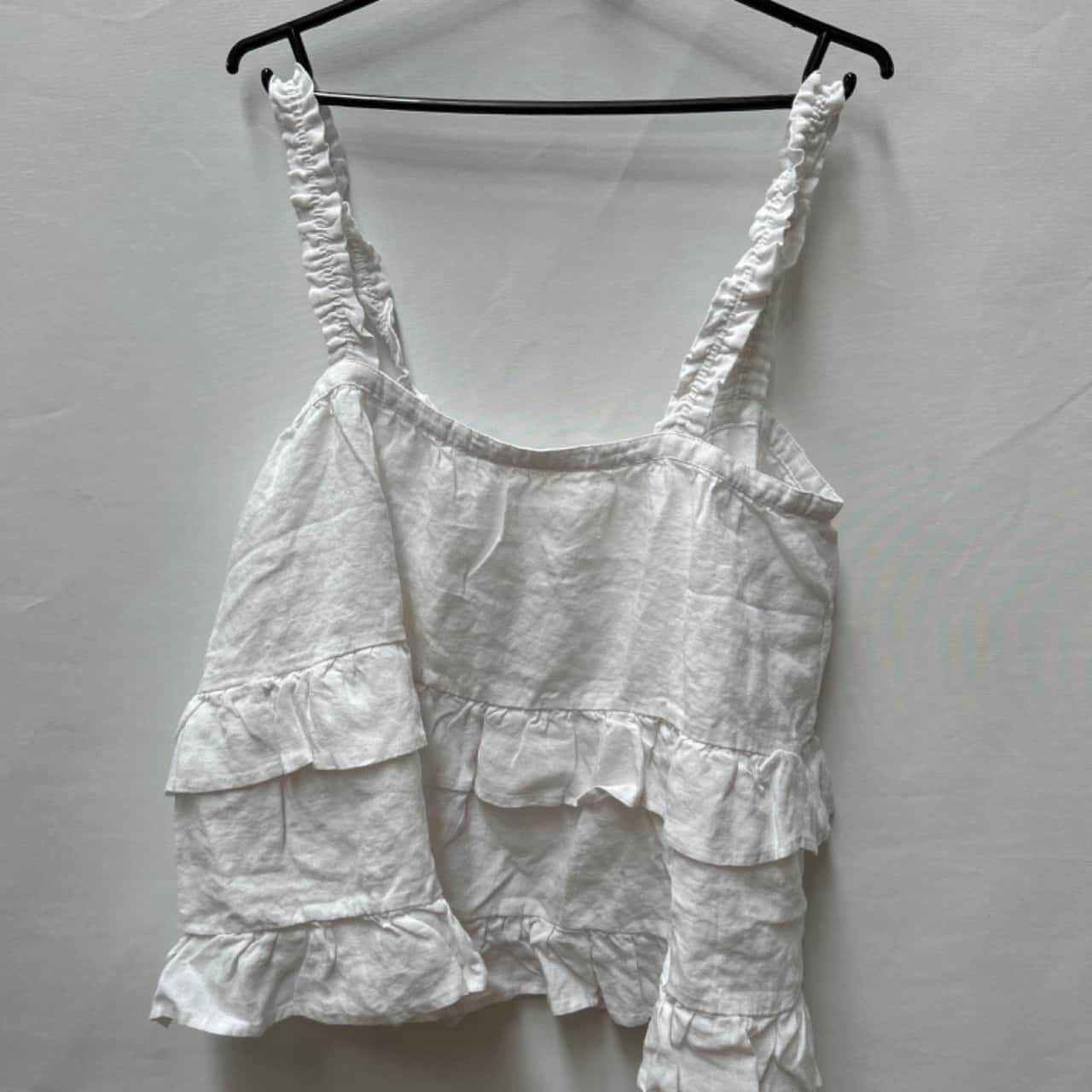 Sunday Wild Womens Size S/M White ruffle sleeve cami 100% linen(s)