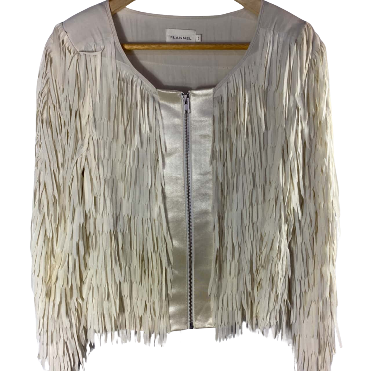 Flannel Womens Fringe Jacket Size 0 Off White (s)
