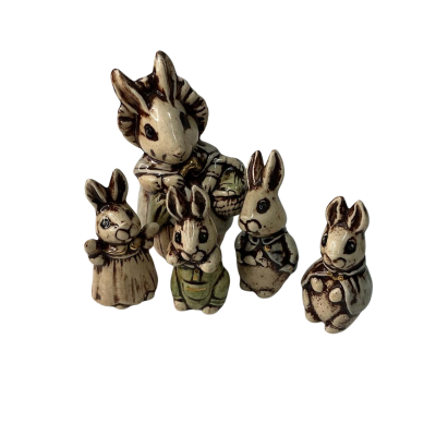 Vintage hand-painted Ceramic Rabbit Figurines Set of 5