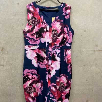Liz Jordan Womens  Size 18 Sleeveless Dress  Floral / Navy Blue 
