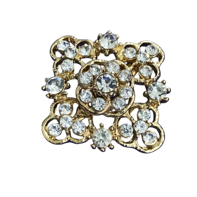  Womens gold metal square Brooch with sparkly crystals