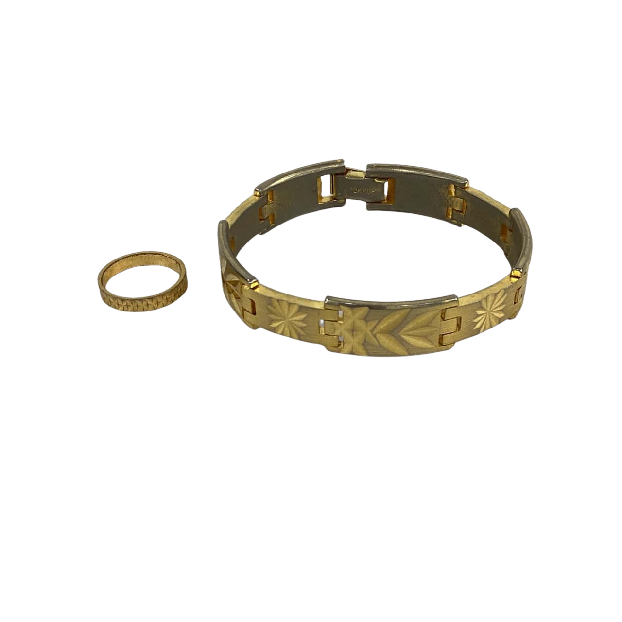 Vintage Womens Gold Tone Matching Bracelet and Ring (Bracelet Stamped ...