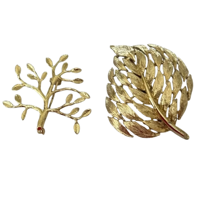 Tree & Branch  Womens Brooch Gold Tone x2