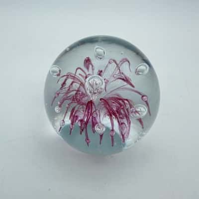 Small Pink & Clear Controlled Bubble Art Glass Paperweight