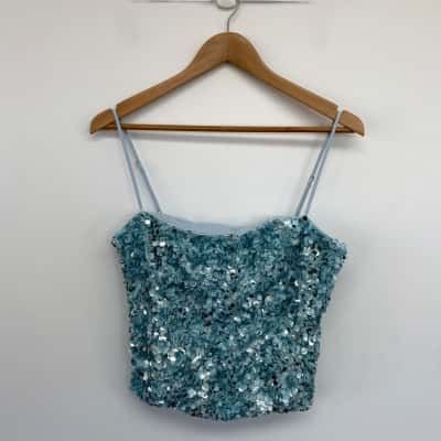 Pepper Mayo  Aqua Alayna Sequin Top  Size 12 