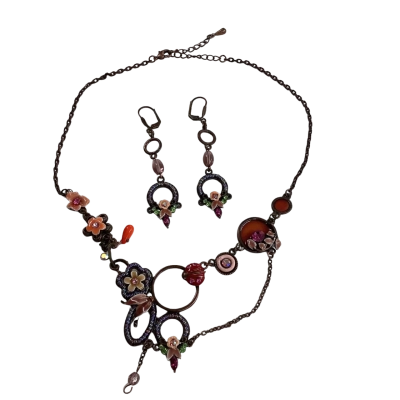 Betsy Johnson Floral Rhinestone Vintage Statement Necklace & Earrings Set