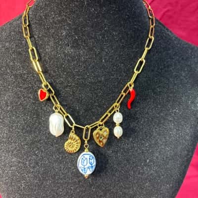  Women's Stainless Steel Multi Charm Necklace 