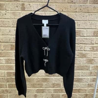 H&M Womens black cardigan with bow details Size S 