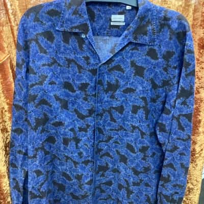 Mens  Size L Long Sleeve Shirt Blue / Brown / Floral 