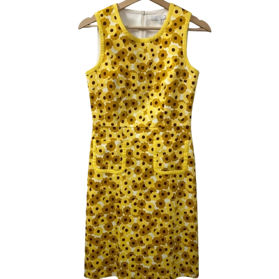 Anna Thomas Womens  cotton Size 6 Floral Dress / Short Sleeve Dress  Brown / Floral / Mustard / White / Yellow 