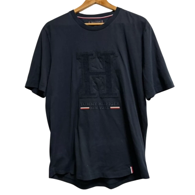 Tommy Hilfiger, Mens, Size L, navy blue T-shirt with white and red details