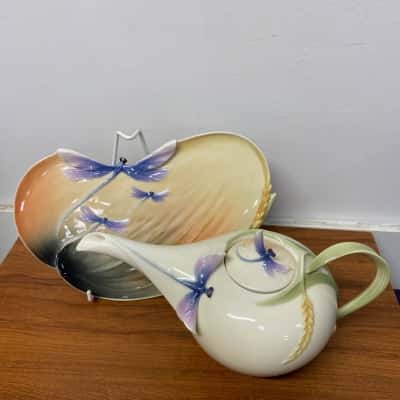 Pretty Franz Porcelain Dragonfly teapot with matching tray