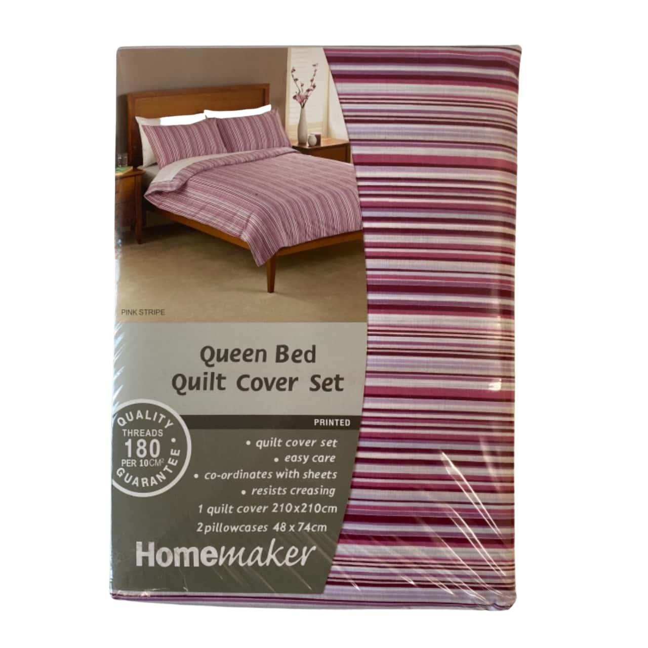 Homemaker Queen Bed Quilt Cover Set Pink Stripe New In Package