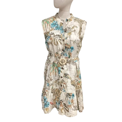 Banana R  Size M Sleeveless Dress  with Pockets Blue / Brown / Floral 