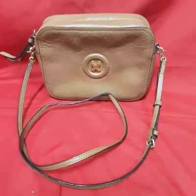 Mimco Womens Brown small size Boxy fine strap leather shoulder bag 