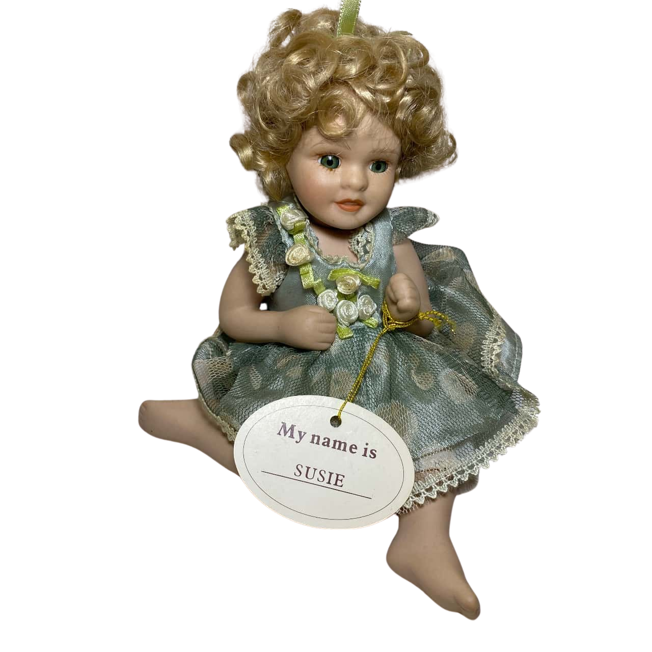 porcelain doll green dress Green & White Flower Dress