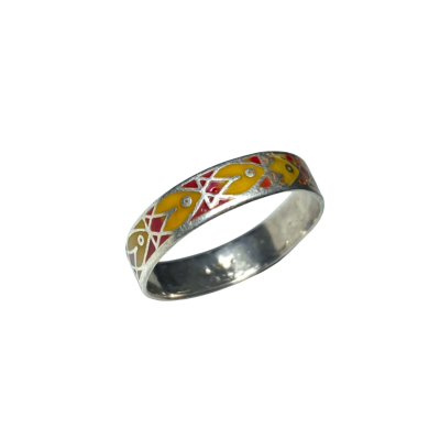 Mexican 925 Sterling Silver Red & Yellow Pattered Ring 
