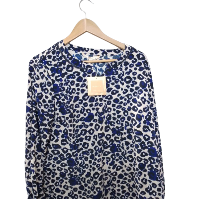 Noni B Womens  Size 14 Button Up Top Animal print / Navy Blue / Off White 