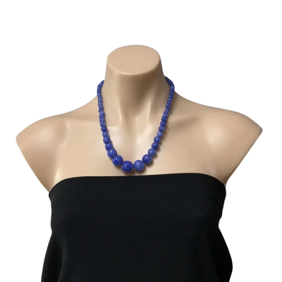 Vintage Czech Blue Pattern Beaded Necklace
