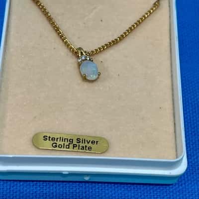 925 Silver Sterling Gold Plate Opal Necklace 