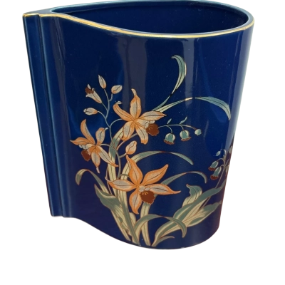 Vintage Japanese Cobalt Blue Floral Ceramic Vase – Gold Trim, Code 740-244