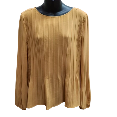 BASQUE Size 16 Mustard Colour Long Sleeve Micro Pleat Blouse Top