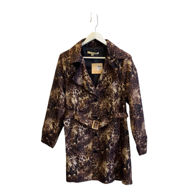 Brand New Noni B Womens Size 10 Trench Coat Brown Natural Print 
