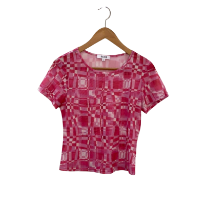 Dazie Womens  Size 12 Short Sleeve Top Pink  / White Mesh