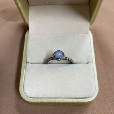  Womens Silver Tone Ball Ring with Pale Blue Centre